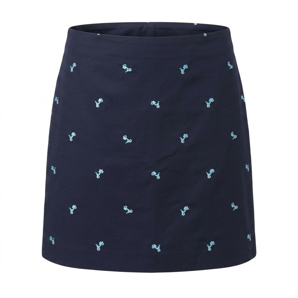 Talbots Navy Blue Embroidered Scooter Mini Skirt Size 12 Cotton Summer Preppy